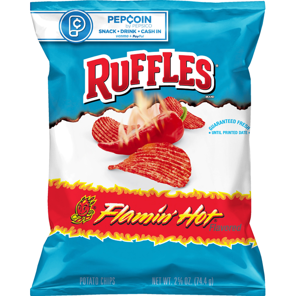 Chips & Pretzels Ruffles Potato Chips, Flamin' Hot Flavored hero