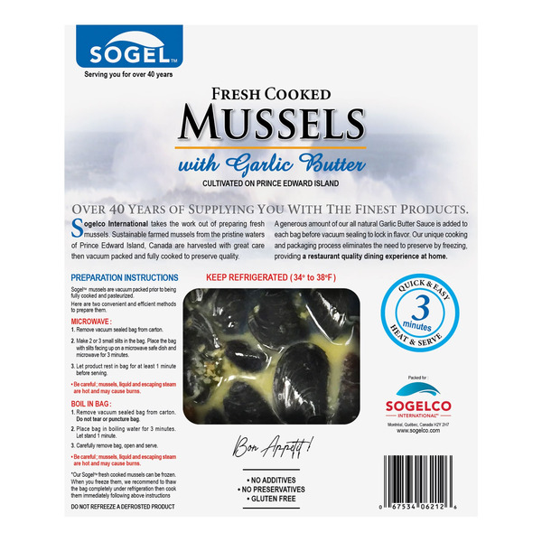 Sogel Fresh Cooked Mussels with Garlic Butter, 2 x 454 g - 2 bags