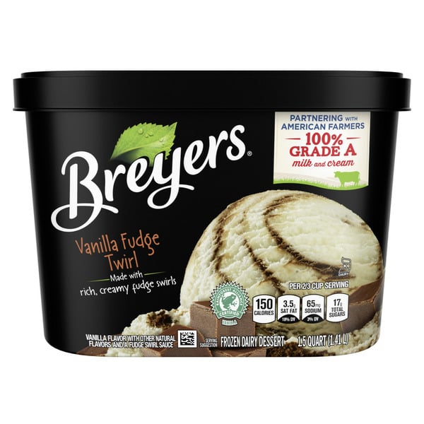 Ice Cream, Novelties & Ice Breyers Frozen Dairy Dessert Vanilla Fudge Twirl hero