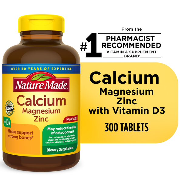 Vitamins & Supplements Nature Made Calcium Magnesium Zinc with Vitamin D3 Tablets hero