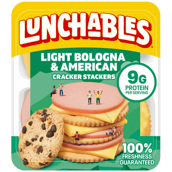 Packaged Lunchmeat Lunchables Light Bologna & American Cheese Cracker Stackers Kids Lunch Snack Kit hero