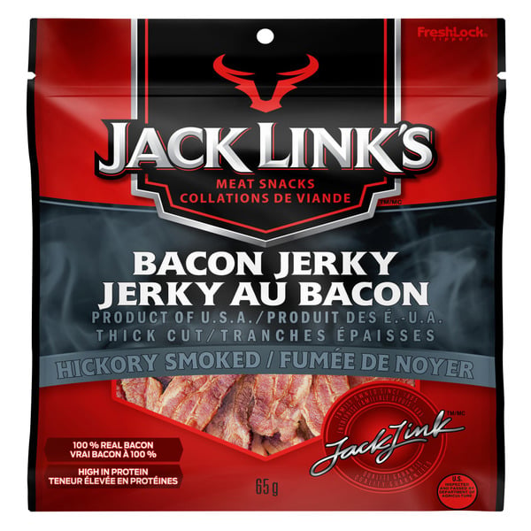 Hot Dogs, Bacon & Sausage Jack Link's Bacon Jerky, Meat Snacks hero