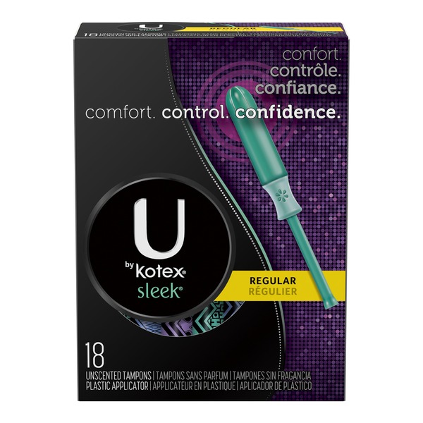 Feminine Care U by Kotex Sleek Tampons, Regular Absorbency, Fragrance-Free, 18 Count hero