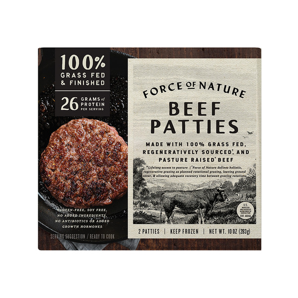 Meat Counter Force of Nature Beef patties, 100% Grass fed, Regenerative hero