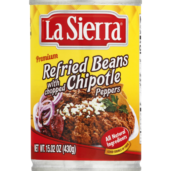 Canned Meals & Beans La Sierra Beans with Chopped Chipotle Peppers, Refried, Premium hero