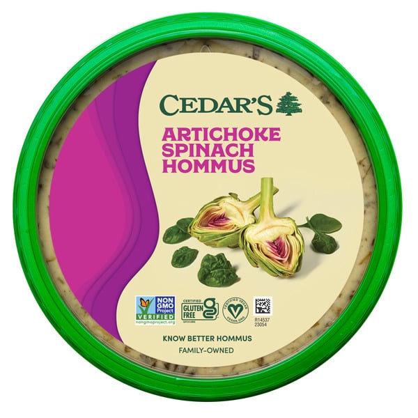 Fresh Dips & Tapenades Cedar's Foods Artichoke Spinach Hommus hero