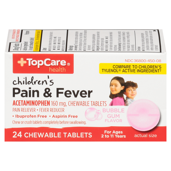 Muscles, Joints & Pain Relief TopCare Pain & Fever, Children's, 160 mg, Chewable Tablets, Bubble Gum Flavor hero