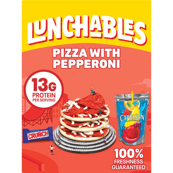 Lunch Meat Lunchables Pepperoni Pizza Kids Lunch Meal Kit Snack with Capri Sun & Crunch Candy Bar hero