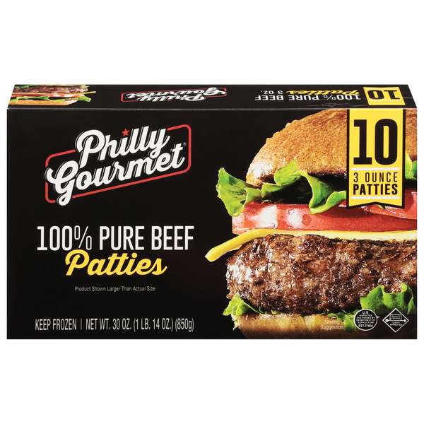 Frozen Meat & Seafood Philly Gourmet Patties, 100% Pure Beef hero