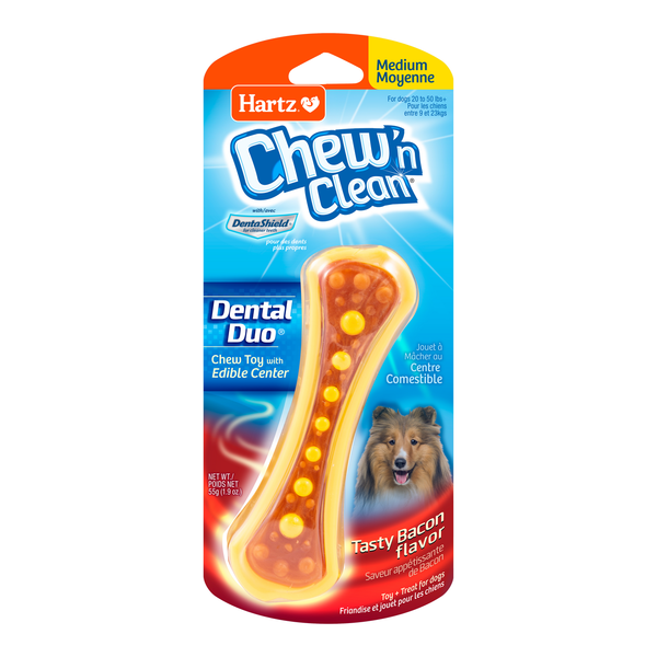 Dog Food & Care Hartz Chew 'n Clean Dental Duo Medium Dog Toy. Color Will Vary hero