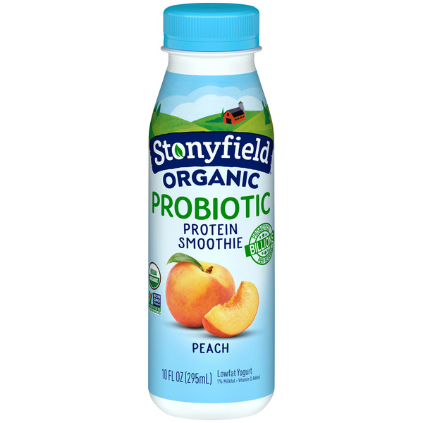 Yogurt Stonyfield Organic Probiotic Lowfat Yogurt Protein Smoothie Peach hero