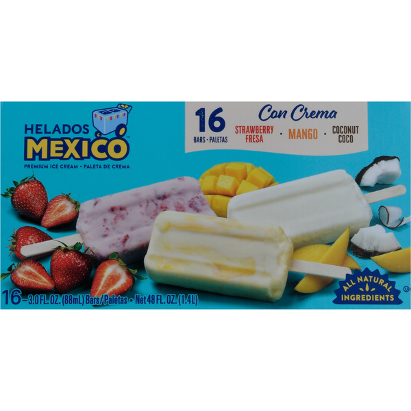 Helados Mexico Ice Cream Bars, Premium, Strawberry/Mango/Coconut hero