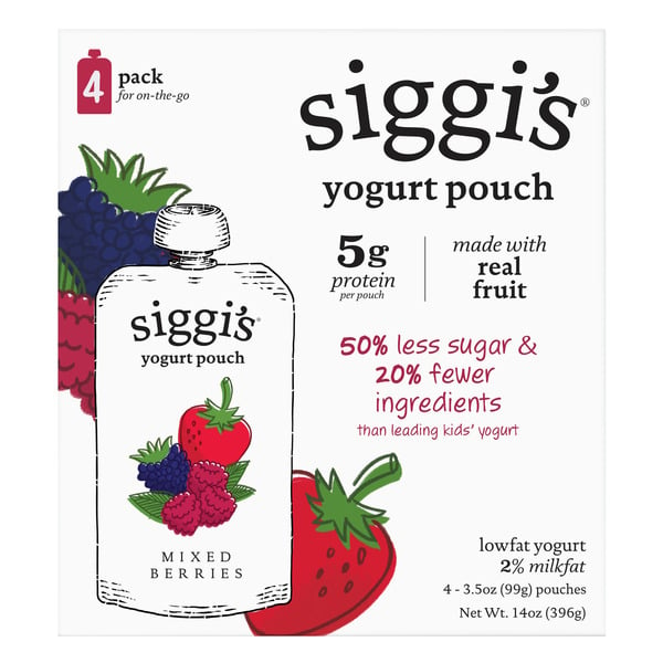 Yogurt Siggi's Lowfat Yogurt Pouches Mixed Berries hero