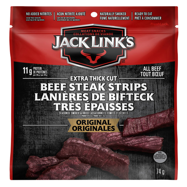 Popcorn & Jerky Jack Link's Thick Cut Steak Strips, Original, Meat Snacks hero