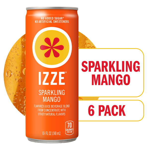 Juice & Nectars IZZE Sparkling Juice Beverage Blend, Mango, No Sugar Added, 8.4 FL OZ, 6 Cans hero