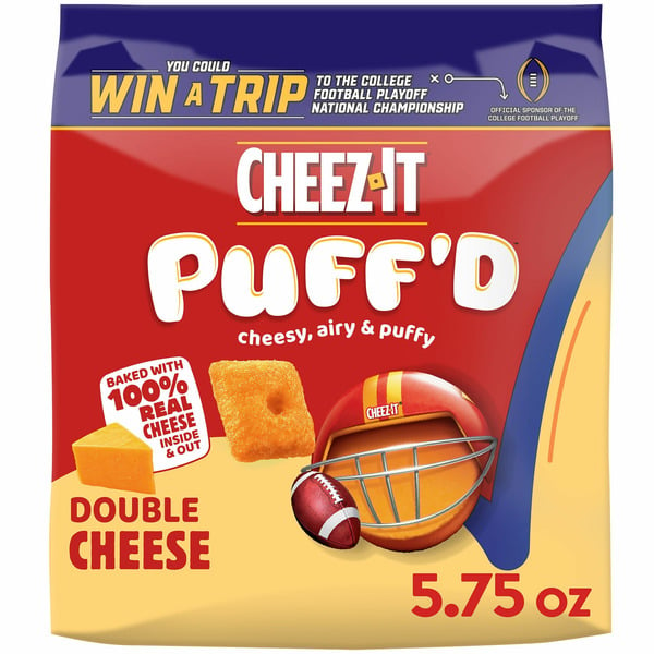 Crackers Cheez-It Puff'd Cheesy Baked Snacks, Puffed Snack Crackers, Kids Snacks, Double Cheese hero