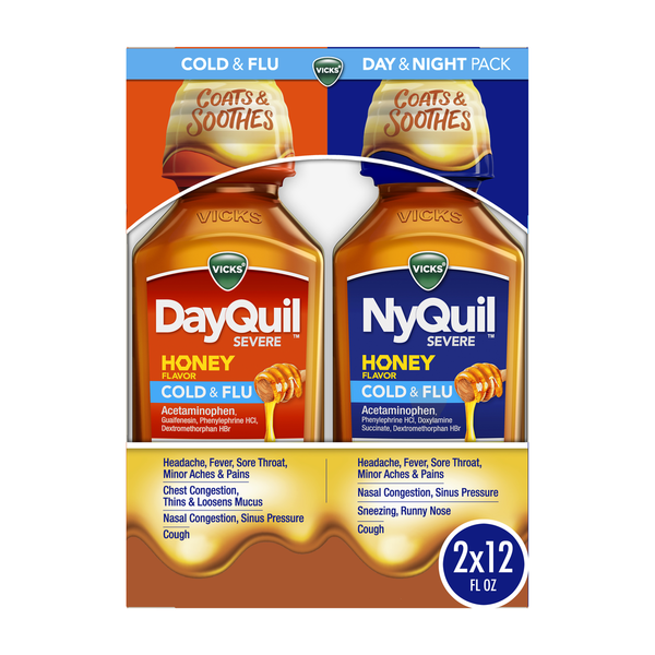 Cold, Flu & Allergy Vicks DayQuil & NyQuil SEVERE Honey Cold and Flu Medicine, Maximum Strength hero