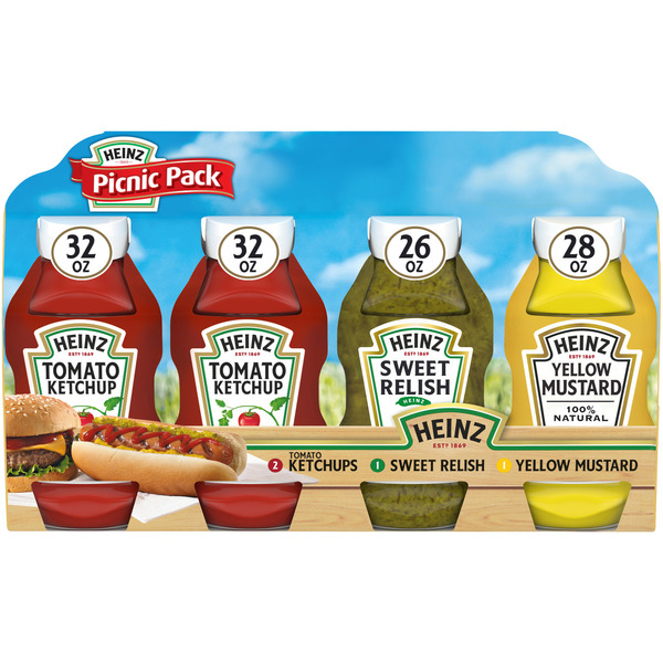 Condiments Heinz Ketchup/Sweet Relish, Yellow Mustard Picnic Pack hero