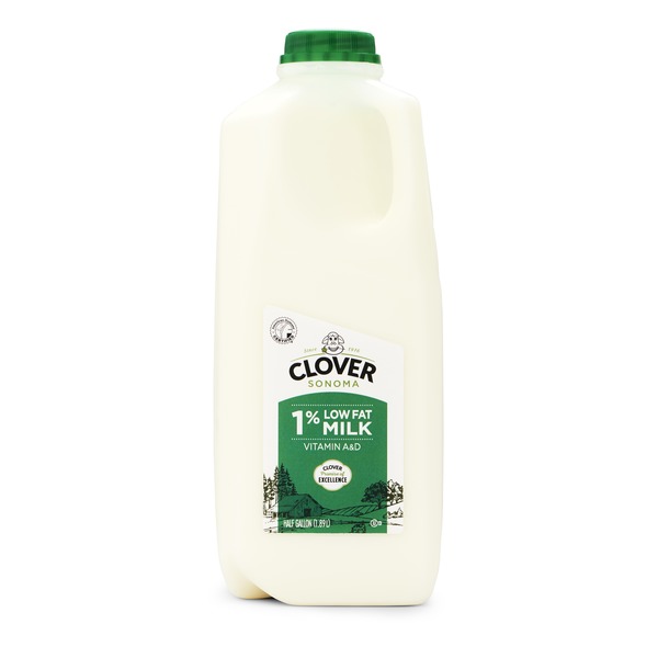 Milk Clover Sonoma Conventional Lowfat 1% Milk Plastic Half Gallon hero