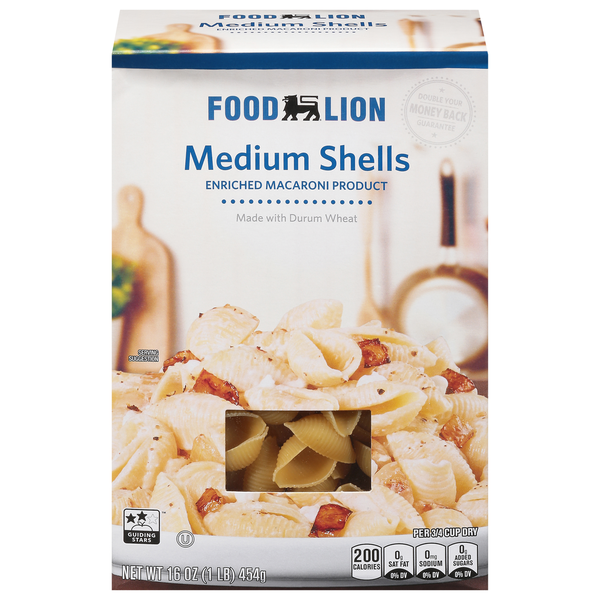 Dry Pasta Food Lion Pasta, Medium Shells, Classic, Box hero