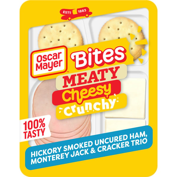 Lunch Meat Oscar Mayer Hickory Smoked Uncured Ham, Monterey Jack & Cracker Trio hero