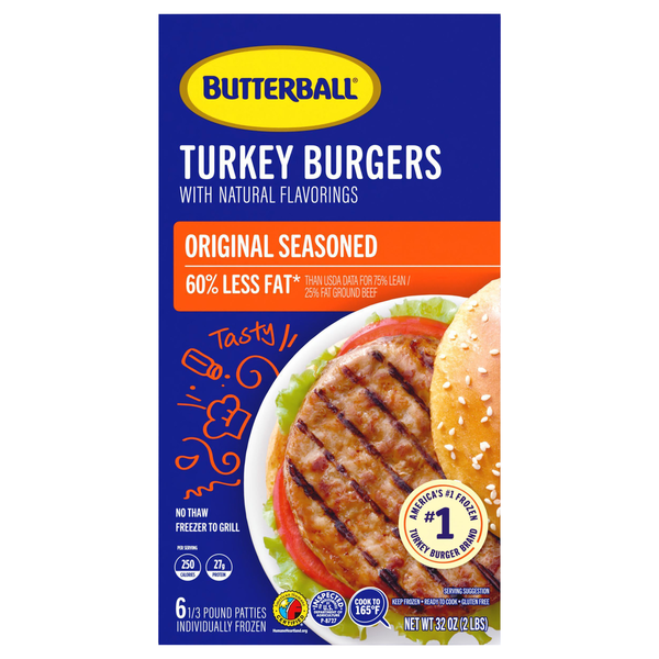 Frozen Meat Butterball Original Seasoned Turkey Burgers hero