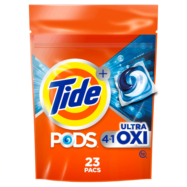 Laundry Tide PODS Liquid Laundry Detergent Pacs, 4-in-1 Ultra Oxi hero