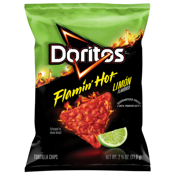 Chips & Pretzels Doritos Tortilla Chips, Flamin Hot Limon Flavored hero