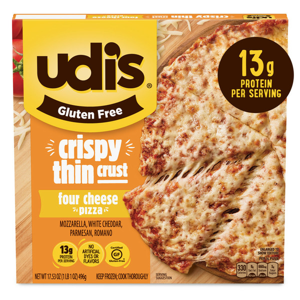 Frozen Pizza Udi's Gluten Free Four Cheese Pizza With Crispy Thin Crust hero