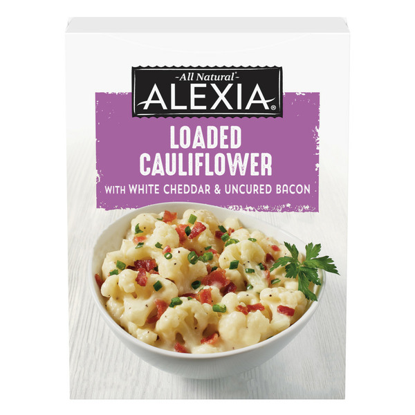 Prepared Meals Alexia Loaded Cauliflower with White Cheddar and Bacon, Frozen Cauliflower Side hero