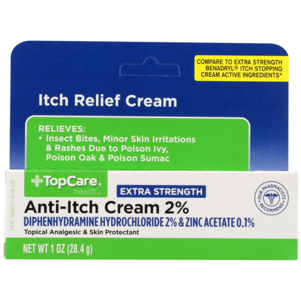 First Aid TopCare Extra Strength Anti-Itch Cream Diphenhydramine Hydrochloride 2% & Zinc Acetate 0.1% Topical Analgesic & Skin Protectant hero