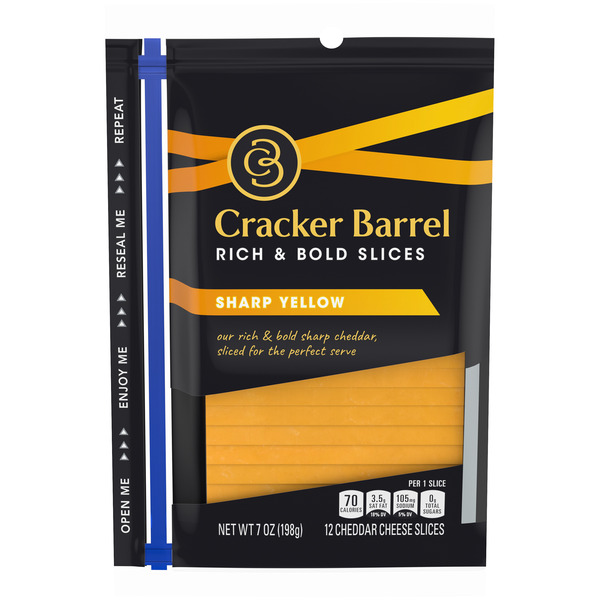 Packaged Cheese Cracker Barrel Sharp Cheddar Cheese Slices, 12 ct - .0 Zip Pak hero