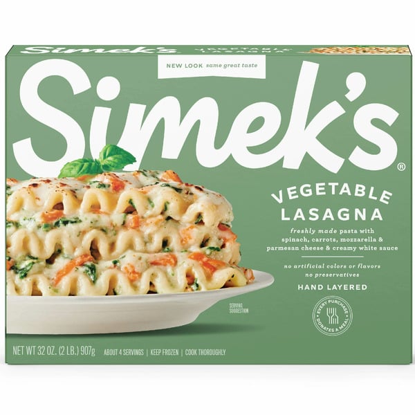 Frozen Meals Simek's Vegetable Lasagna, Family Size Frozen Meal hero