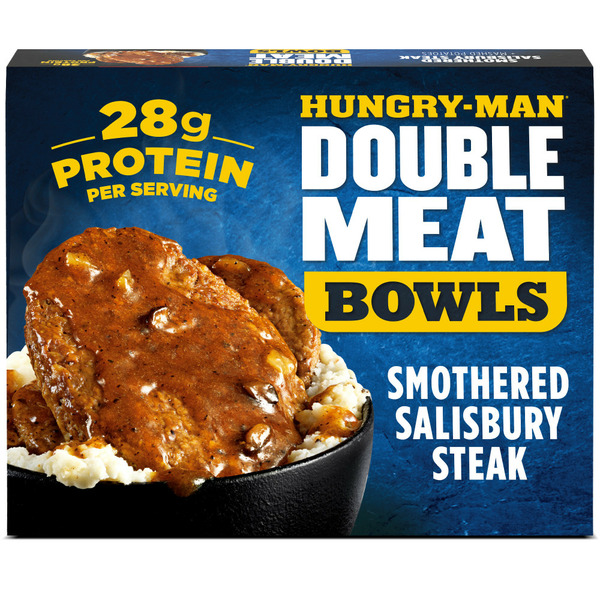 Frozen Meals Hungry-Man Double Meat Bowls Salisbury Steak With Mashed Potatoes and Gravy, Frozen Meal hero