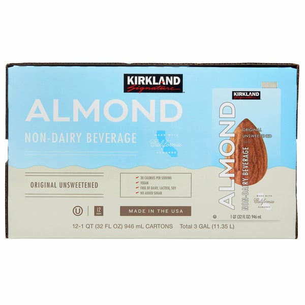 Soy & Milk Alternatives Kirkland Signature Original Almond Beverage, 12 x 32 oz hero