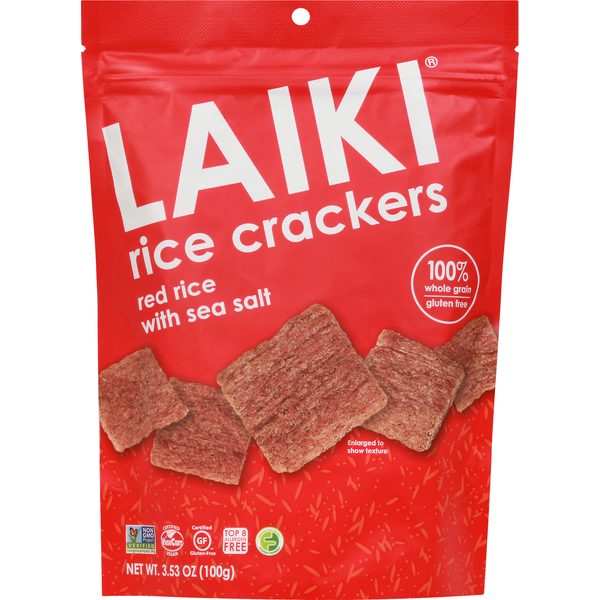 Crackers Laiki Rice Crackers, Red, Gluten Free, 100% Whole Grain, With Sea Salt hero