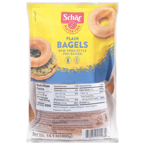 Breakfast Bakery Schär Bagels, Gluten-Free, New York Style, Plain, Pre-Sliced hero