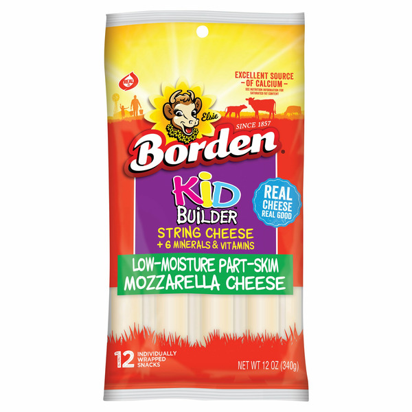 Packaged Cheese Borden Kid Builder Low-moisture Part-skim Mozzarella String Cheese hero