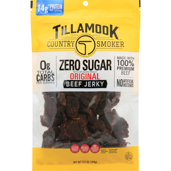 Popcorn & Jerky Tillamook Country Smoker Beef Jerky, Zero Sugar, Original hero