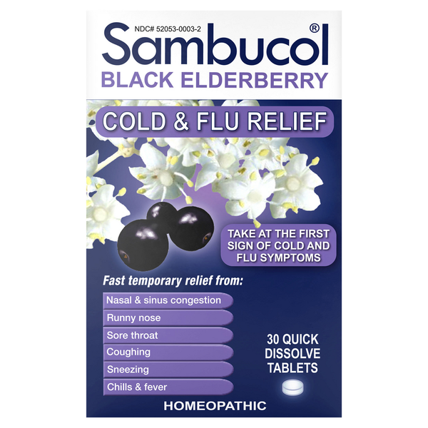 Cold, Flu & Allergy Sambucol Cold & Flu Relief, Black Elderberry, Quick Dissolve Tablets hero