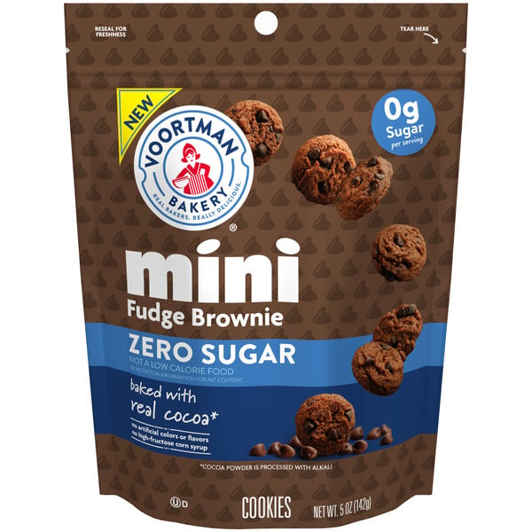 Packaged Cookies Voortman Bakery Bakery Zero Sugar Fudge Brownie Chocolate Chip Mini Cookies hero