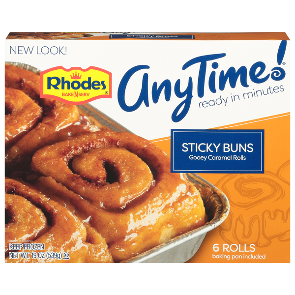 Frozen Breads & Doughs Rhodes Bake-N-Serv Sticky Buns, Gooey Caramel Rolls hero