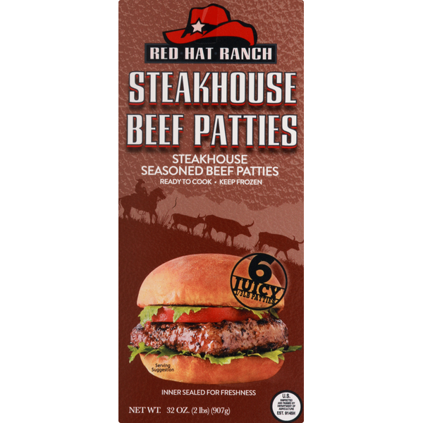 Packaged Meat Red Hat Ranch Patties, Steakhouse Beef hero