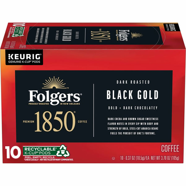 Coffee Folgers 1850 Ground Dark Roast Black Gold K-Cup Pods hero