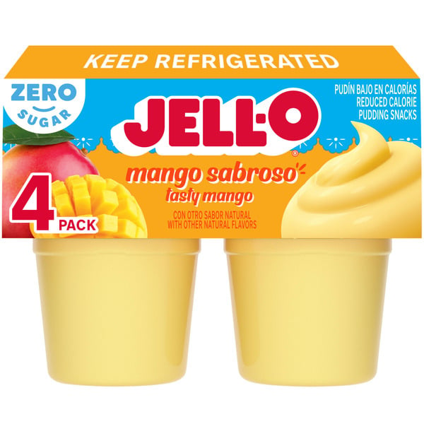 Jell-O Zero Sugar Mango Sabroso Ready-to-Eat Pudding Snack Cups hero