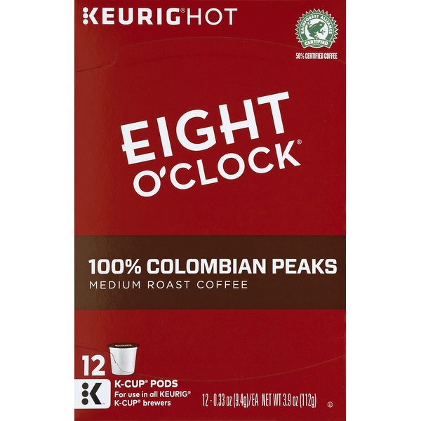 Coffee Eight O’Clock Coffee, Medium Roast, 100% Colombian Peaks, K-Cup Pods hero