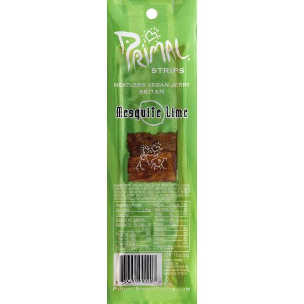 Popcorn & Jerky Primal Meatless Jerky Strips, Vegan, Seitan, Mesquite Lime hero