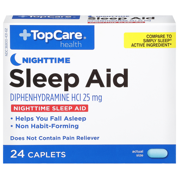 Cold, Flu & Allergy TopCare Sleep Aid, Nighttime, 25 mg, Caplets hero