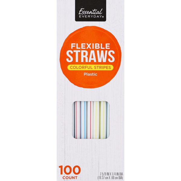 More Household Essential Everyday Straws, Flexible, Colorful Stripes, Plastic hero