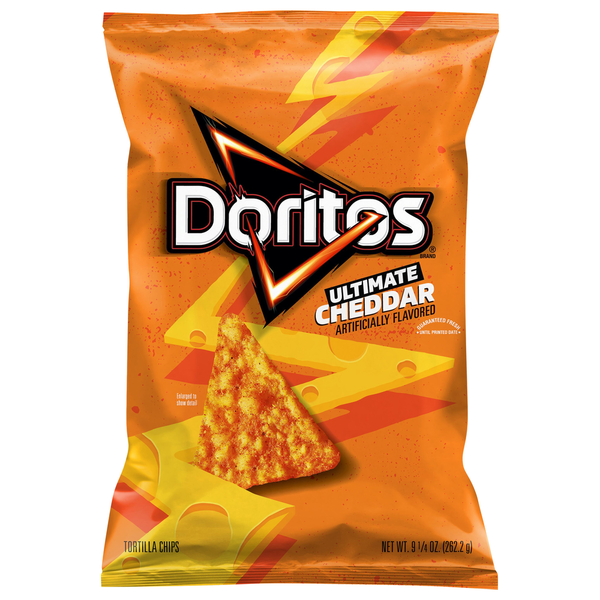 Chips & Pretzels Doritos Tortilla Chips, Ultimate Cheddar hero